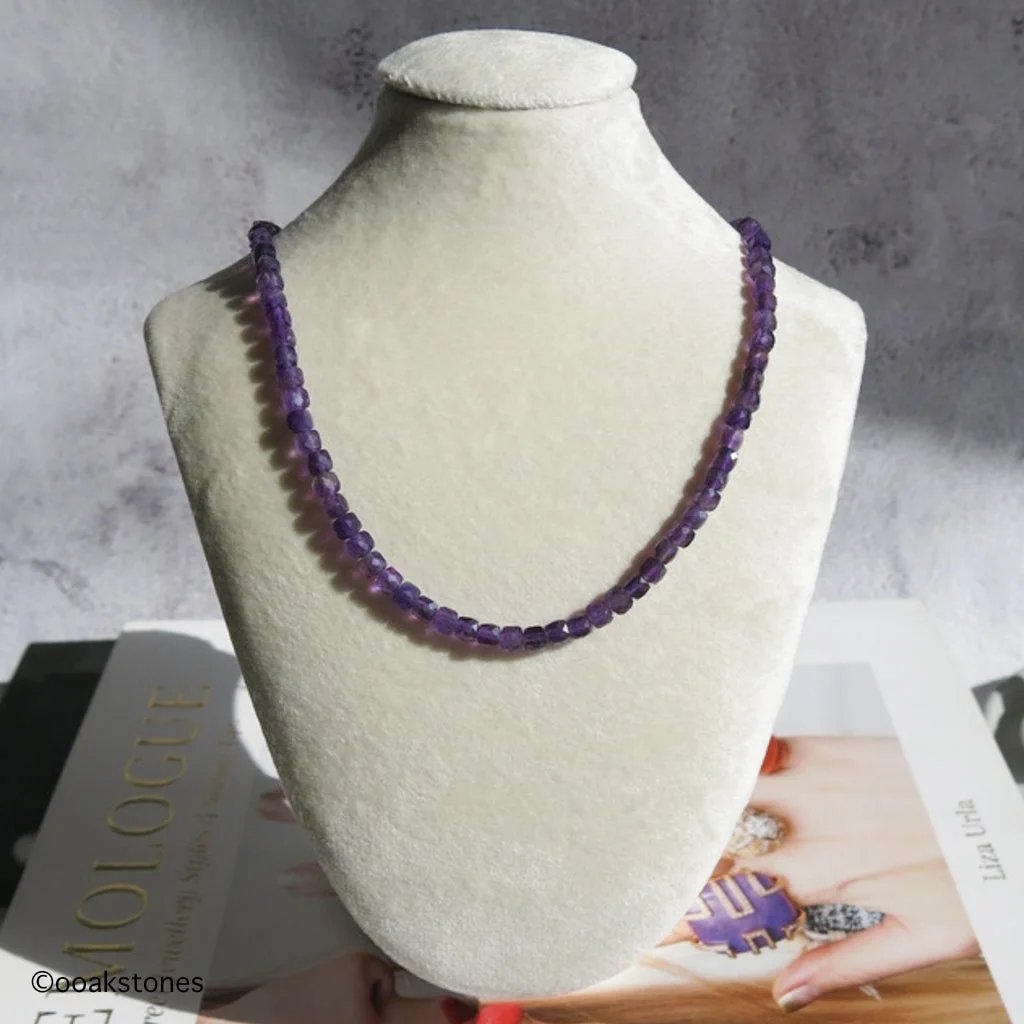 Adjustable Faceted Cube Necklace- Amethyst