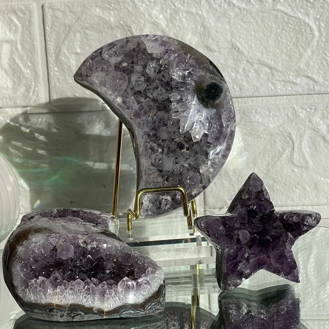 Amethyst Clusters in Moon Shape