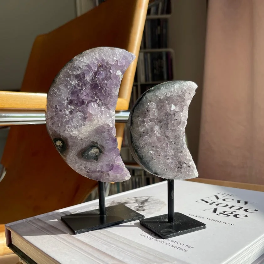 Natural Amethyst Moon Cluster on Stand | Brazil