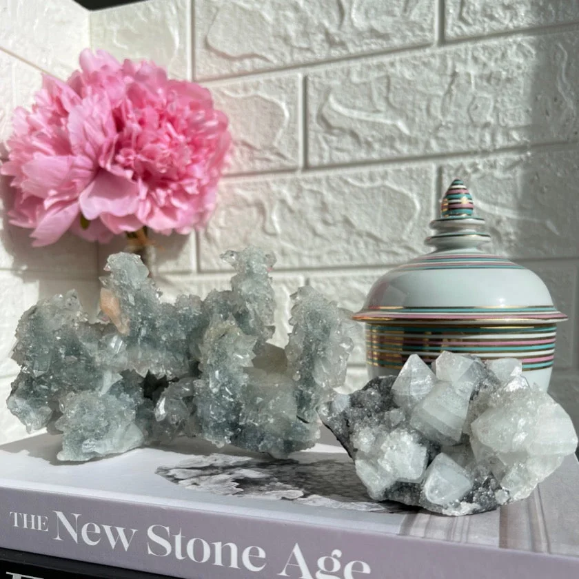 Apophyllite on Blue Chalcedony