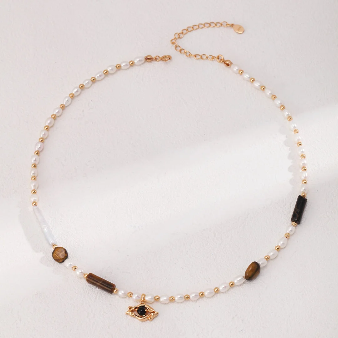 Guardian Tiger's Eye + Pearl Necklace