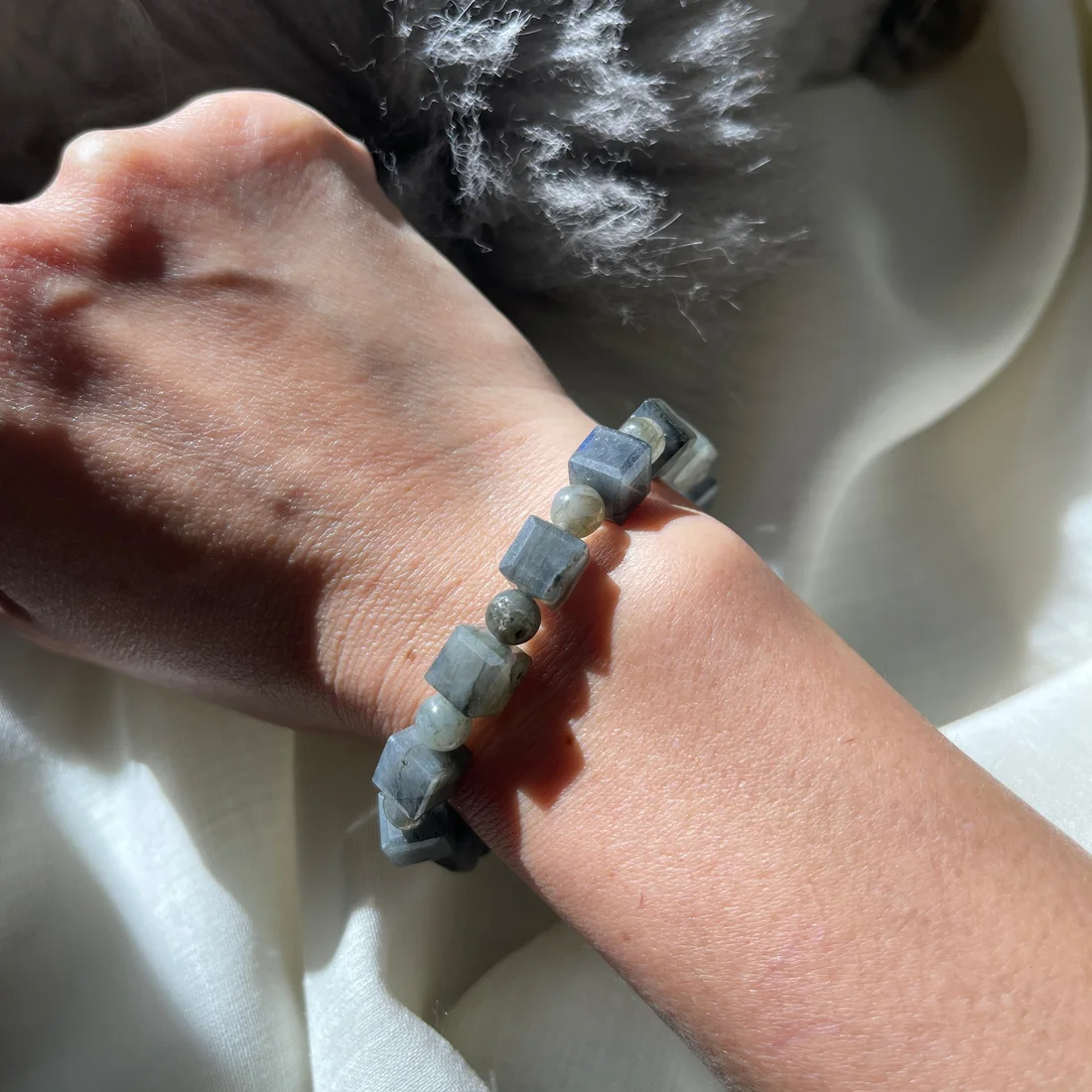 Labradorite Cube & Bead Bracelet