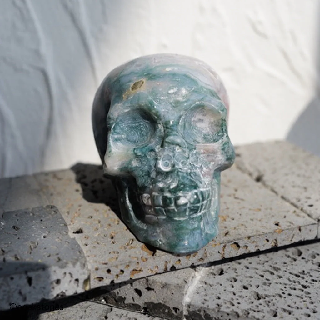 Moss Agate Crystal Skull