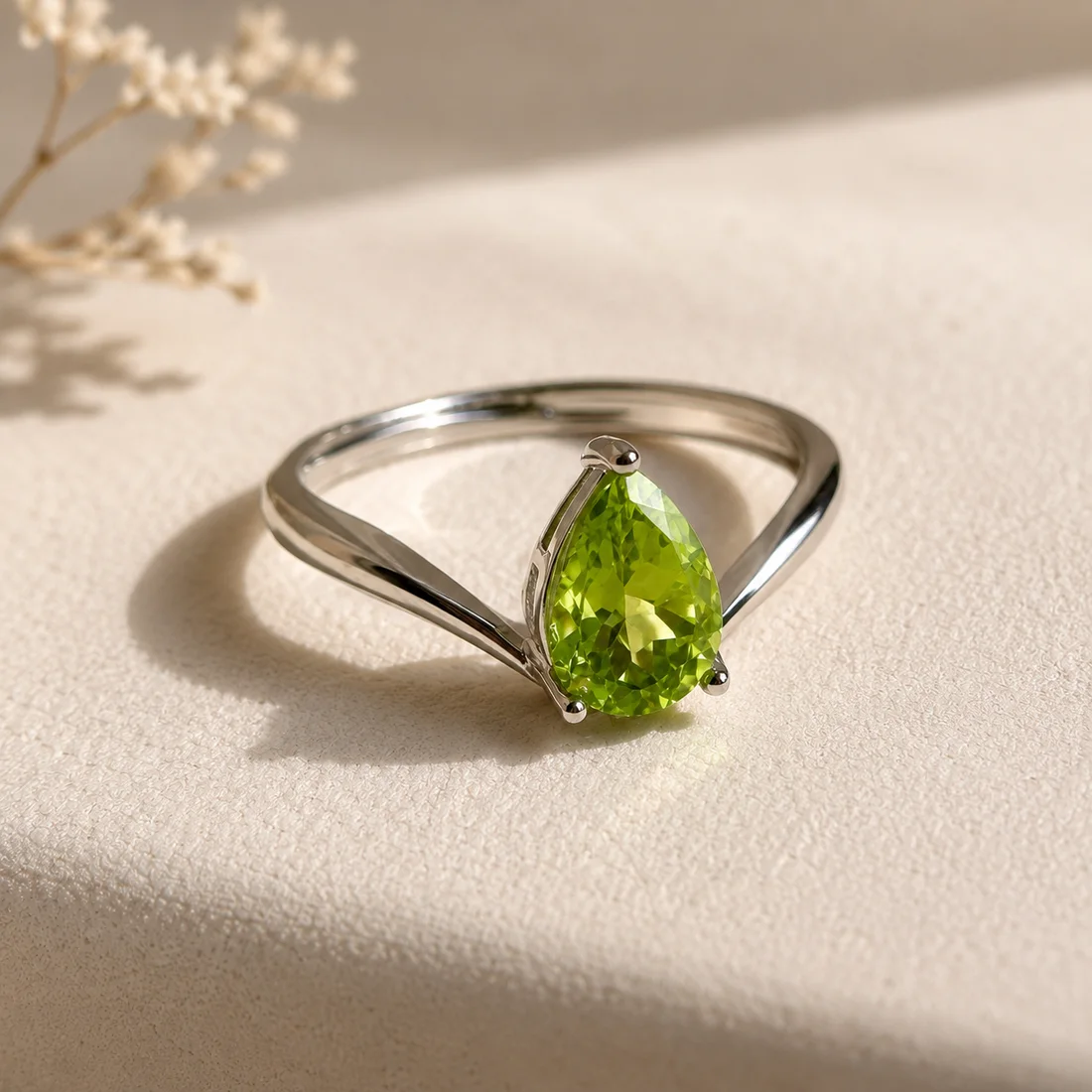 Natural Peridot Ring | S925 Silver | Pear Cut