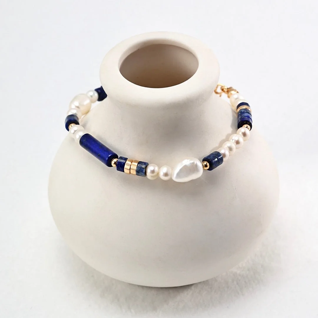 慧  ·  Hui Lapis Lazuli+ Pearl Bracelet