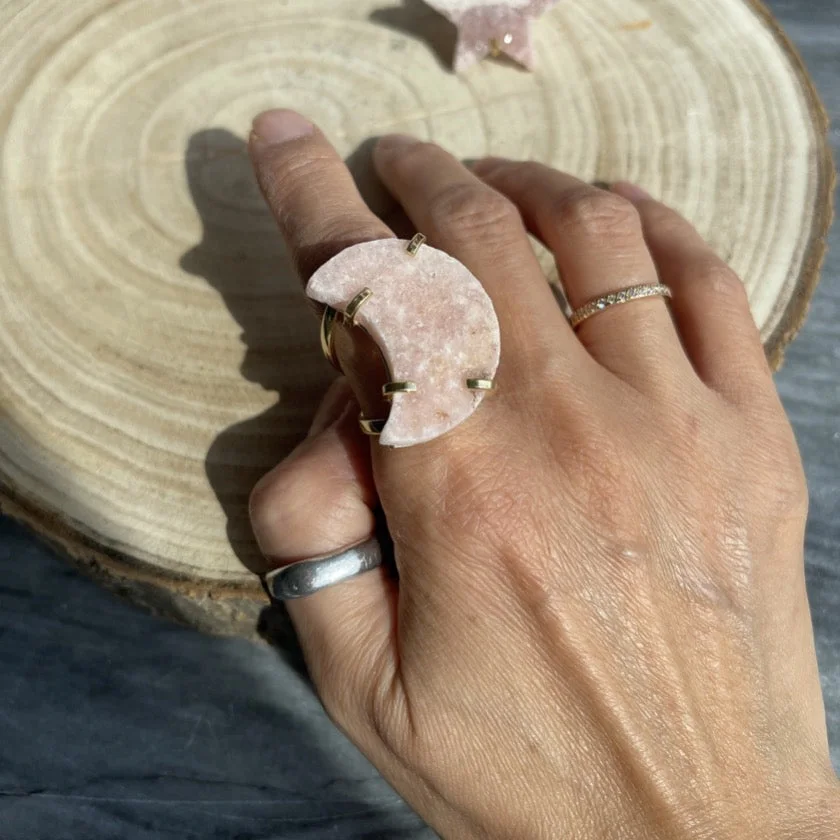 Pink Amethyst Electroplated Arc Ring