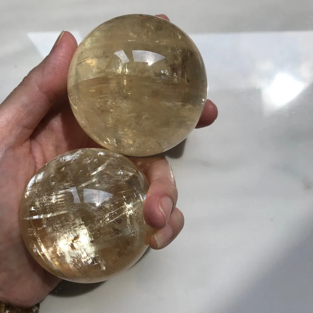 Honey Rainbow Calcite Spheres