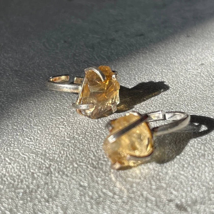 Raw citrine adjustable simple band ring