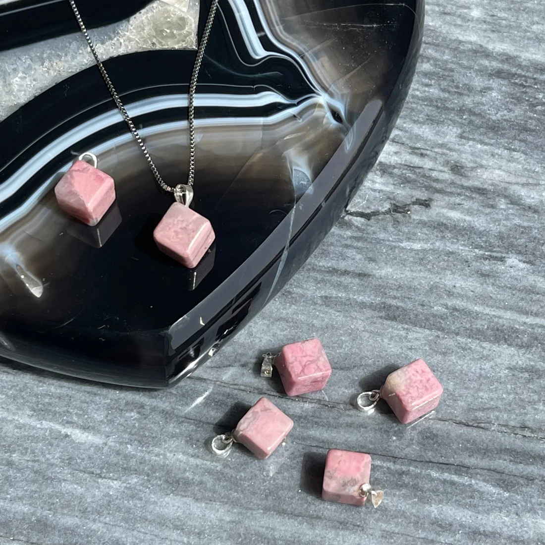 Rhodonite Cube Pendant