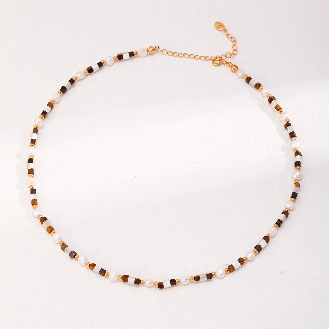 和 · He - Tiger's Eye + Mother of Pearl + Freshwater Pearl Necklace