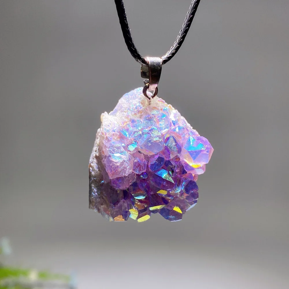 1.1"-1.8" Aura Amethyst Cluster Pendant Crystal Healing Bulk Wholesale