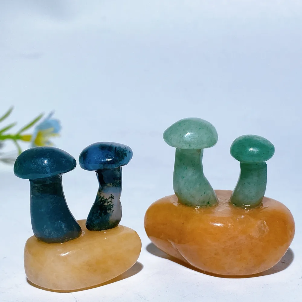 1.2"-1.4" Green Aventurine Moss Agate Mushroom with Aventurine Base Carving Crystal Healing Bulk Wholesale