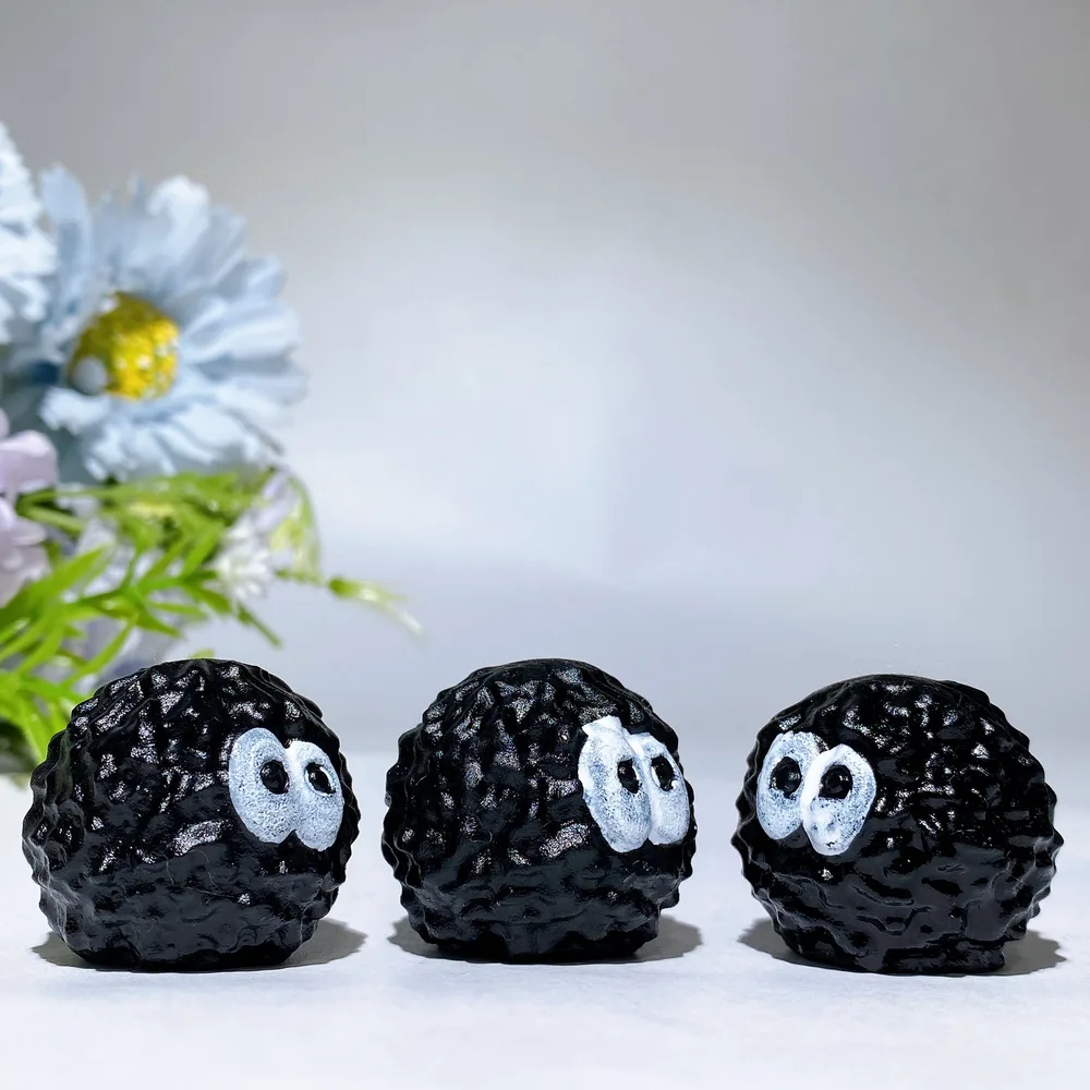 1.3" Black Obsidian Soot Spirities Carving Crystal Healing Bulk Wholesale