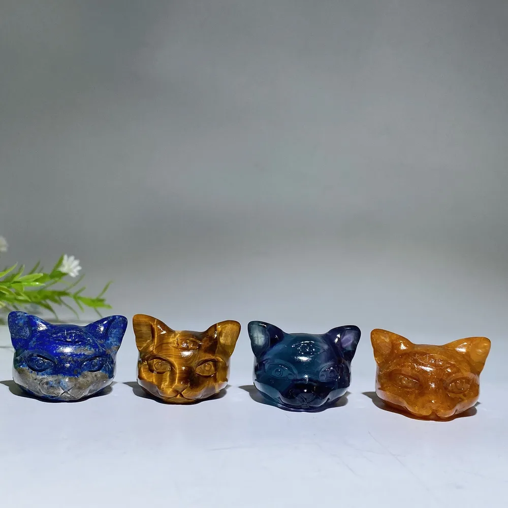 1.3" Crystal Cat Head Carving Crystal Healing Bulk Wholesale