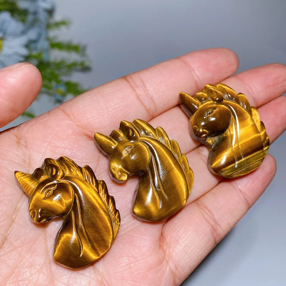1.4"-1.8" Yellow Tiger's Eye Unicorn Buddha Head Carving Crystal Healing Bulk Wholesale