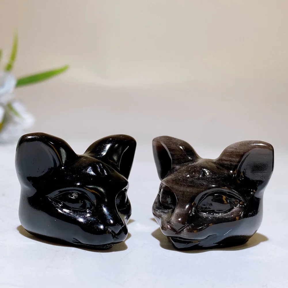 1.4" Silver Obsidian Cat Head Carving Crystal Healing Bulk Wholesale