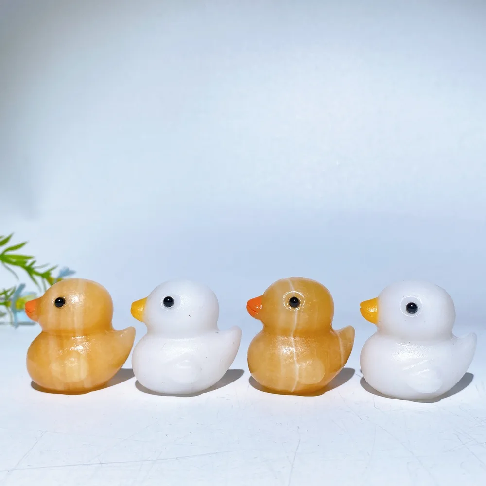 1.5" Orange Calcite White Jade Duck Carving Crystal Healing Bulk Wholesale