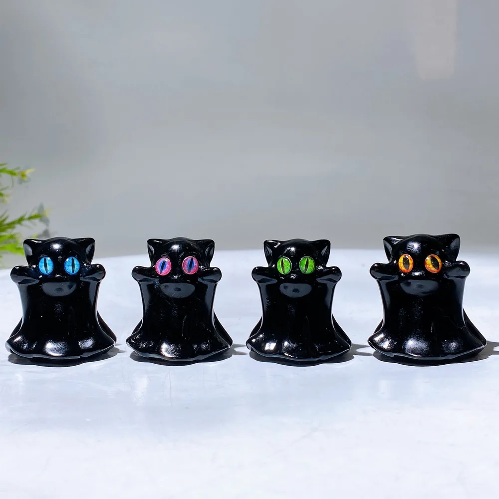 1.6" Black Obsidian Ghost Carving for Halloween Wholesale