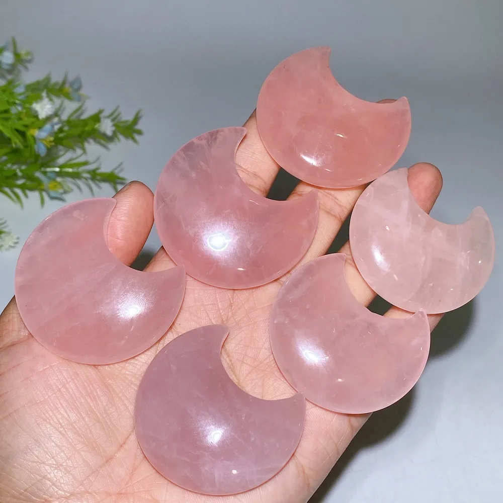 1.8"-2.0" Rose Quartz Moon Carvings Crystal Healing Bulk Wholesale