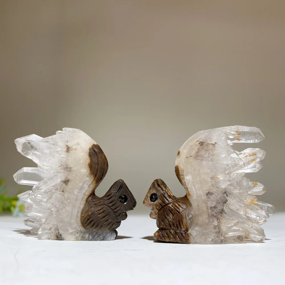 1.8" Clear Quartz Cluster Squirrel Carving Crystal Healing Bulk Wholesale