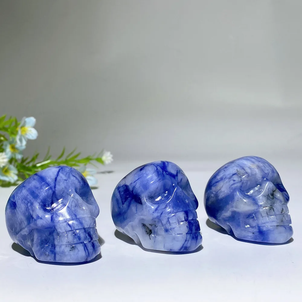 1.8" UV Reactive Sodalite Skull Carving Crystal Healing Bulk Wholesale