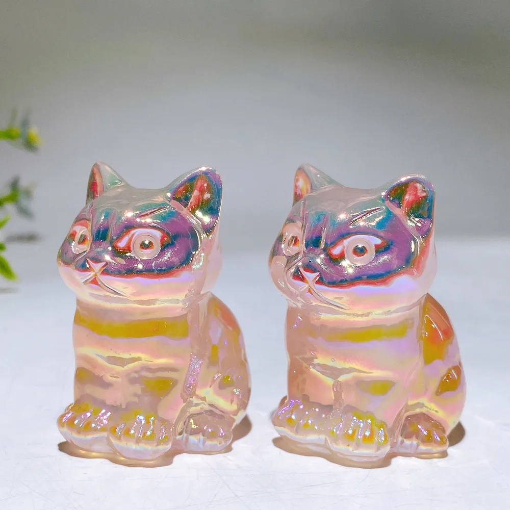 1.9" Aura Crystal Cat Carving Crystal Healing Bulk Wholesale