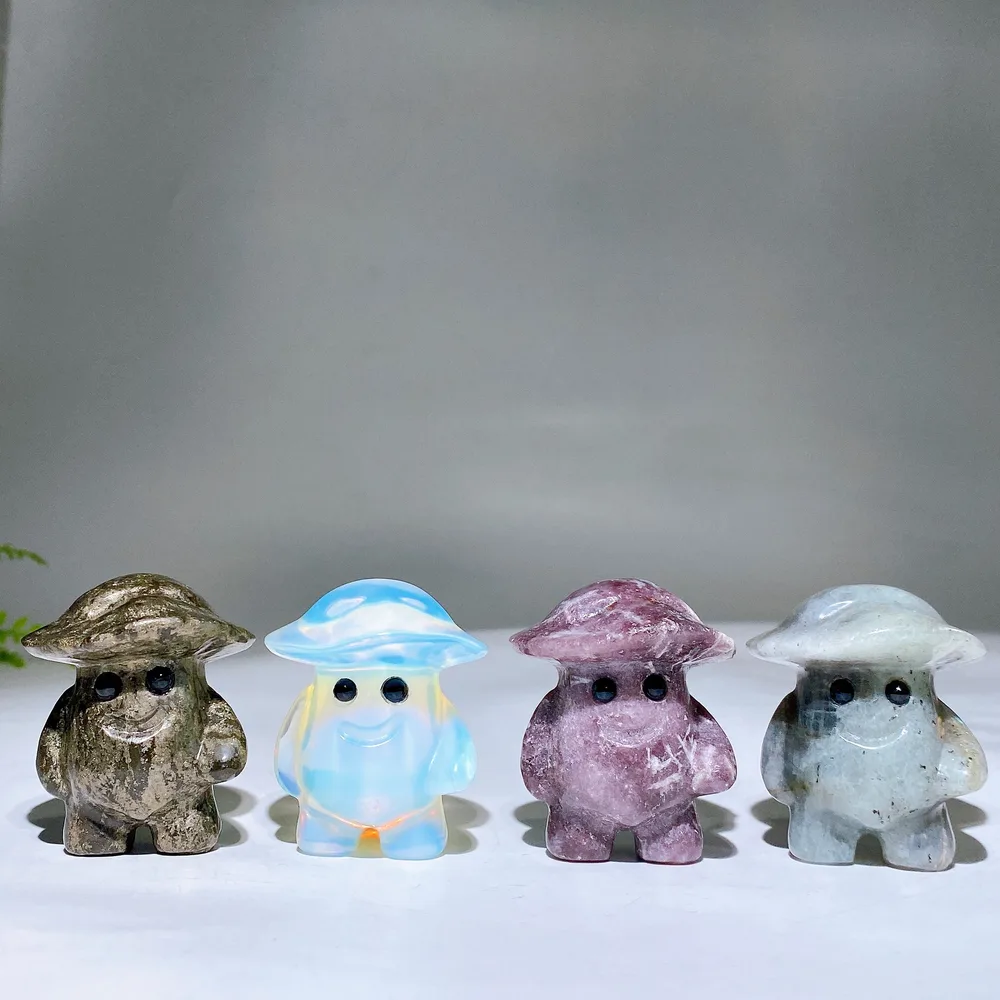 1.9" Mixed Crystal Mushroom Kid Carving Wholesale