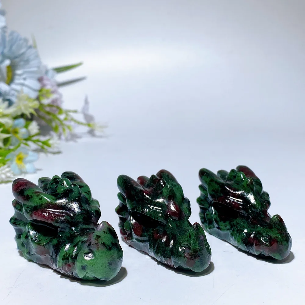 1.9" UV Reactive Ruby In Zoisite Dragon Head Carving Crystal Healing Bulk Wholesale