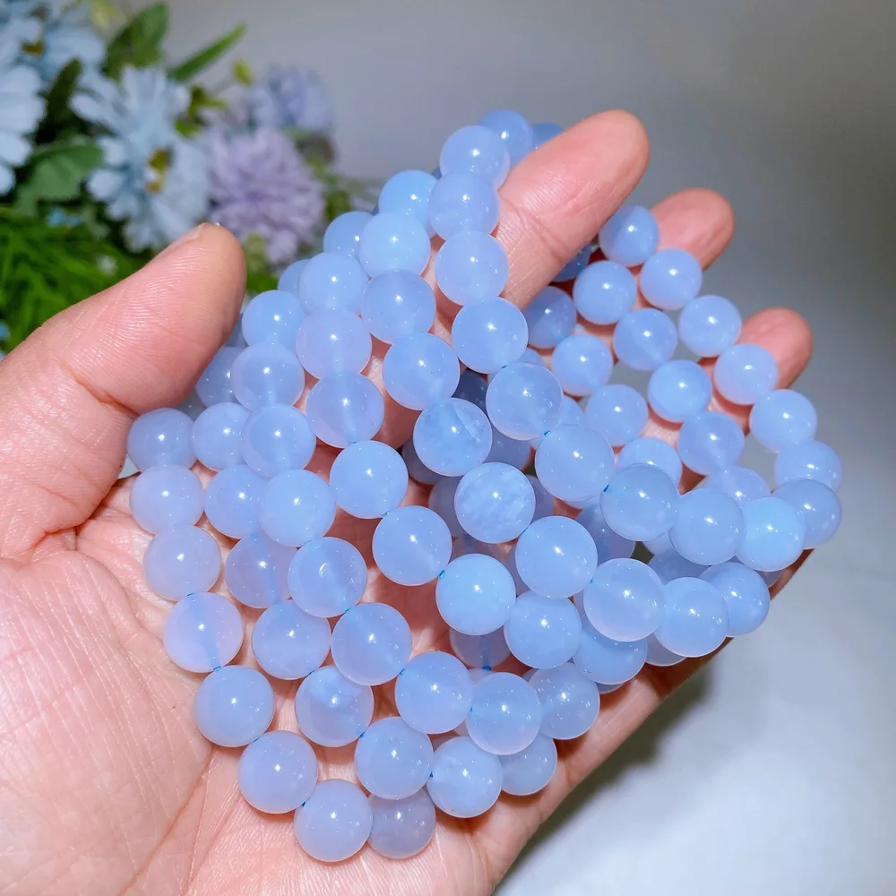 10mm Natural Blue Chalcedony Bracelet Crystal Healing Bulk Wholesale