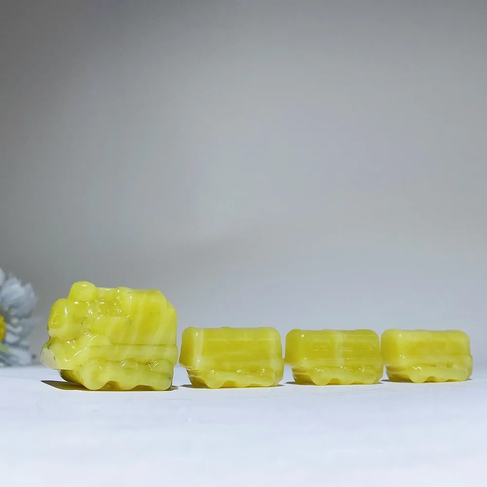 13cm Lemonite Jade Four-Pieces Train Carvings Crystal Healing Bulk Wholesale