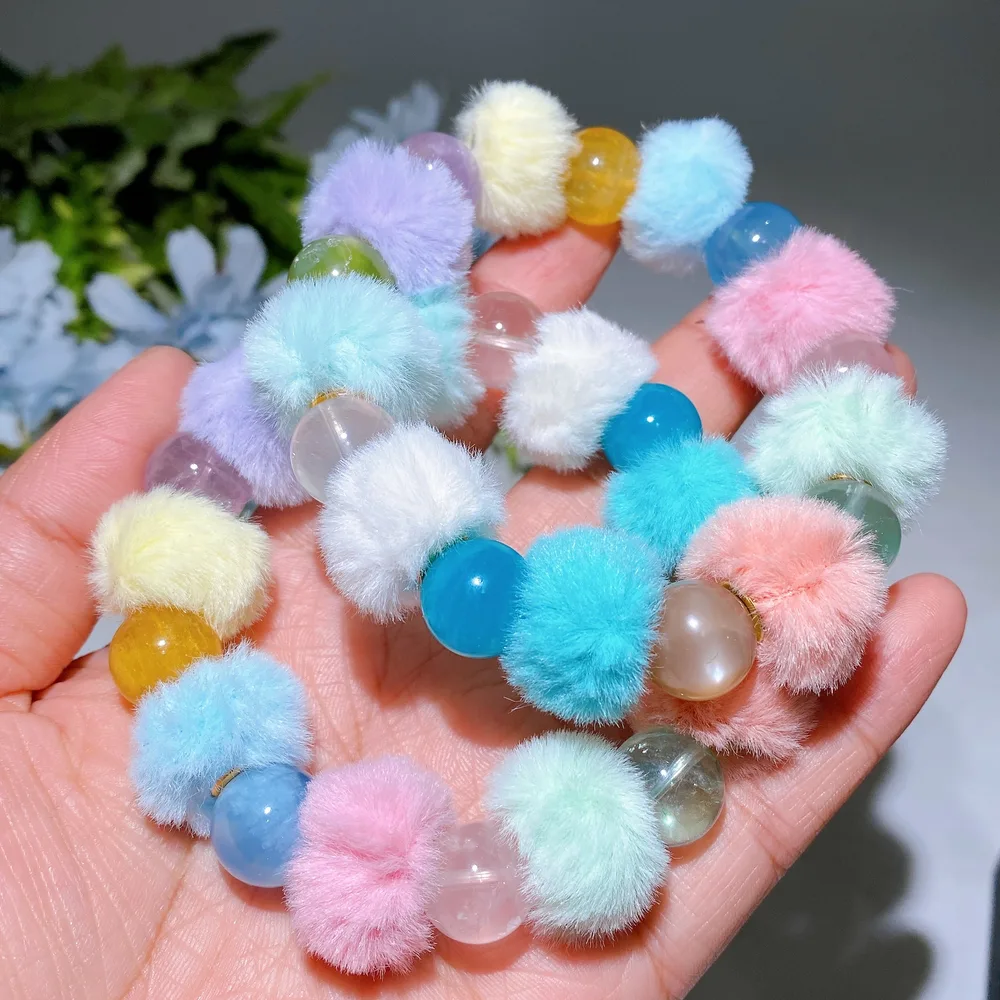 13mm Mixed Crystal Bracelet with Colorful Pompon Crystal Healing Bulk Wholesale