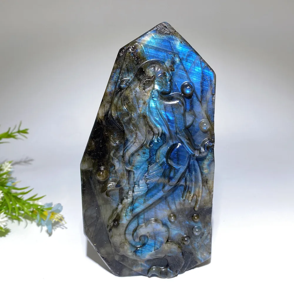 14.5cm Unique Labradorite Mermaid Carving Free Form Crystal Healing Bulk Wholesale