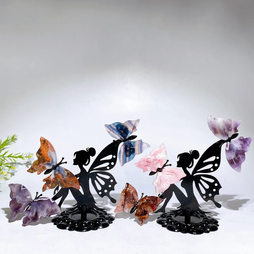 14cm Mixed Natural Crystal Fairy Butterfly Stand Crystal Healing Bulk Wholesale