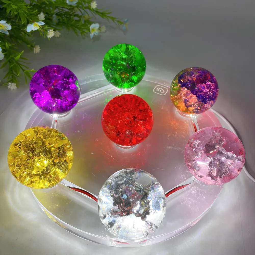 15-20cm Resin Transparent Round Plate Lamp Stand with USB Crystal Healing Bulk Wholesale