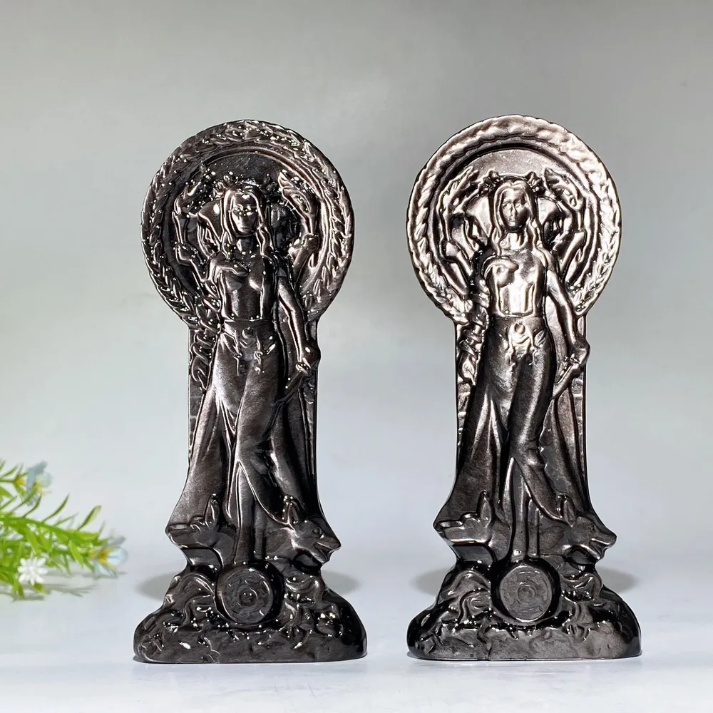 15cm Silver Obsidian Hecate Carving Crystal Healing Bulk Wholesale