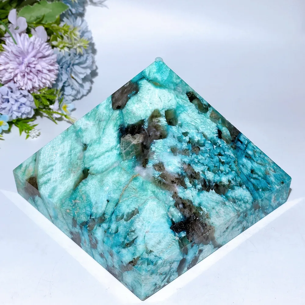 16cm Large Unique Amazonite Grow with Quartz Pyramid Carving Crystal Carving Bulk Wholesale