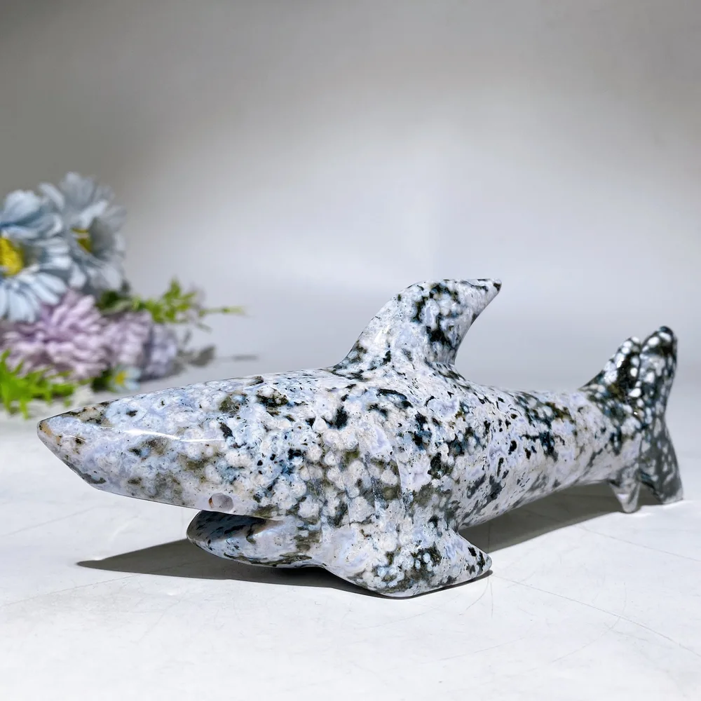 17cm Ocean Jasper Shark Carving Crystal Healing Bulk Wholesale