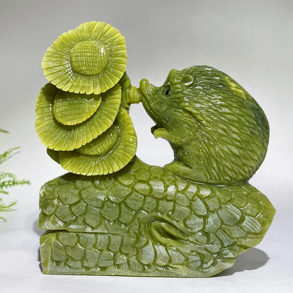 18cm Hand Carved Unique Serpentine Hedgehog Carving Free Form Crystal Healing Bulk Wholesale
