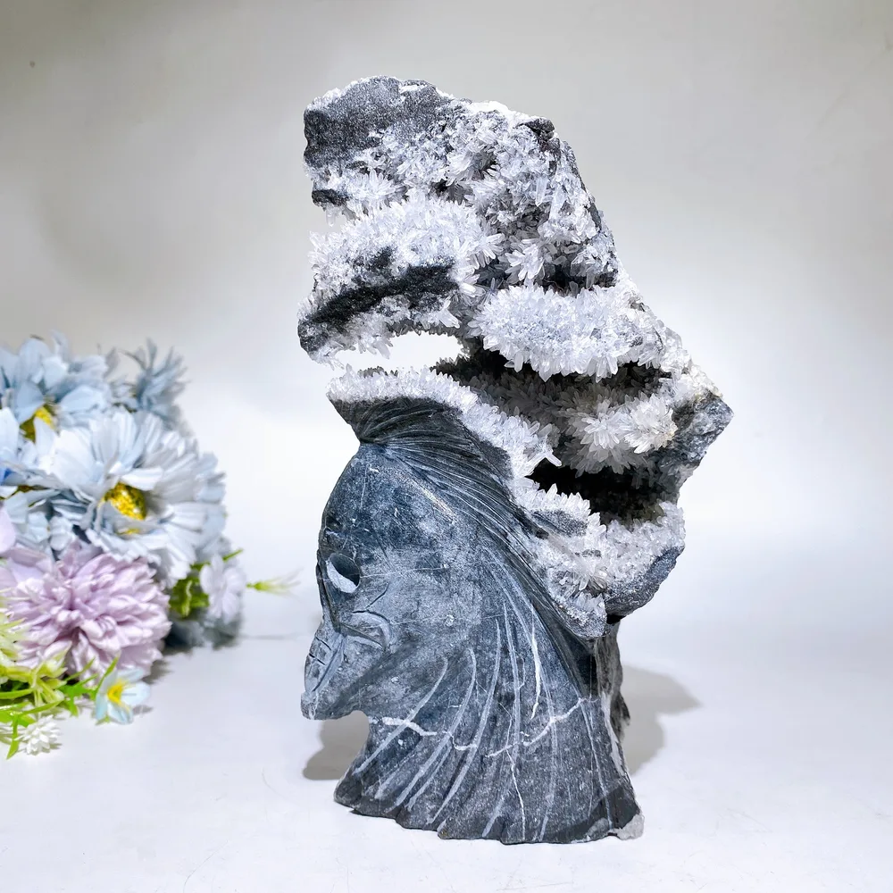 18cm Large Unique Sphelarite Grow with UV Reactive Calcite Skull Carving Crystal Healing Bulk Wholesale
