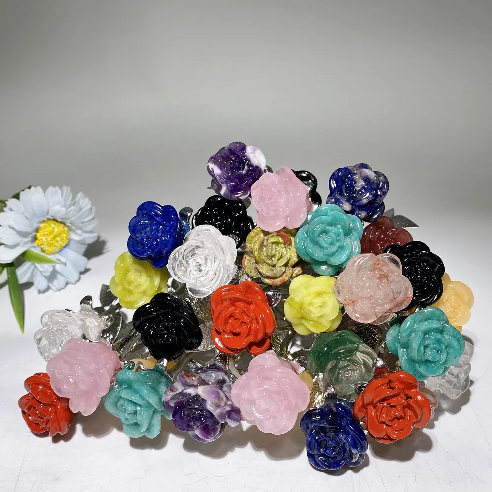19cm Silver Stem Mixed Crystal Double Flowers Carvings Crystal Healing Bulk Wholesale