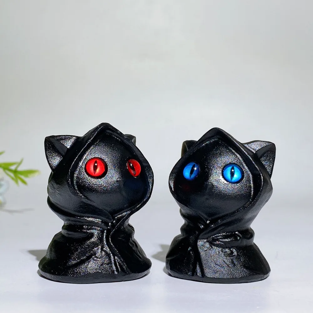 2.0" Black Obsidian Halloween Cat Carving Crystal Healing Bulk Wholesale