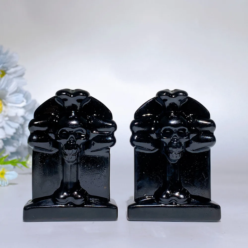 2.0" Black Obsidian Headdstone Tombstone Carving Crystal Healing Bulk Wholesale