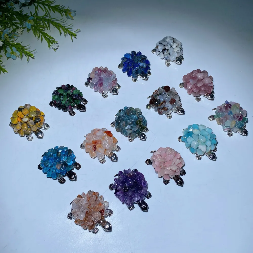 2.0" Crystal Chips Metal Turtle Free Form Crystal Healing Bulk Wholesale