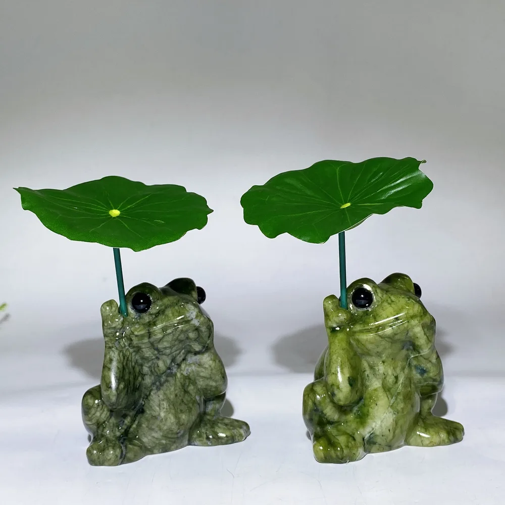 2.4" Serpentine Frog with Platic Lotus Leaf Crystal Healing Bulk Wholesale