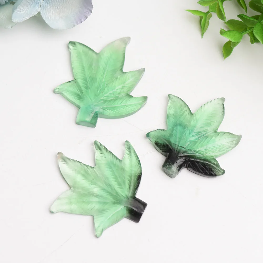 2.2"  Green Fluorite Maple Leaf Crystal Carving Bulk Wholesale