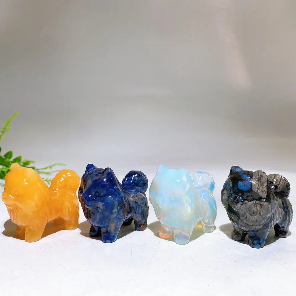 2.2" Naturla Crystal Pomeranian Dog Carving Wholesale
