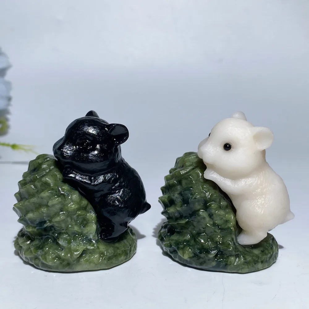 2.2" Obsidian White Jade Mouse with Base Carving Crystal Healing Bulk Wholesale