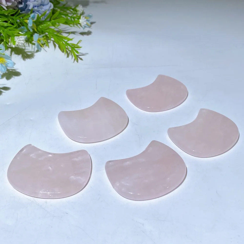 2.2" Rose Quartz Kitty Head Guasha Board Crystal Healing Bulk Wholesale
