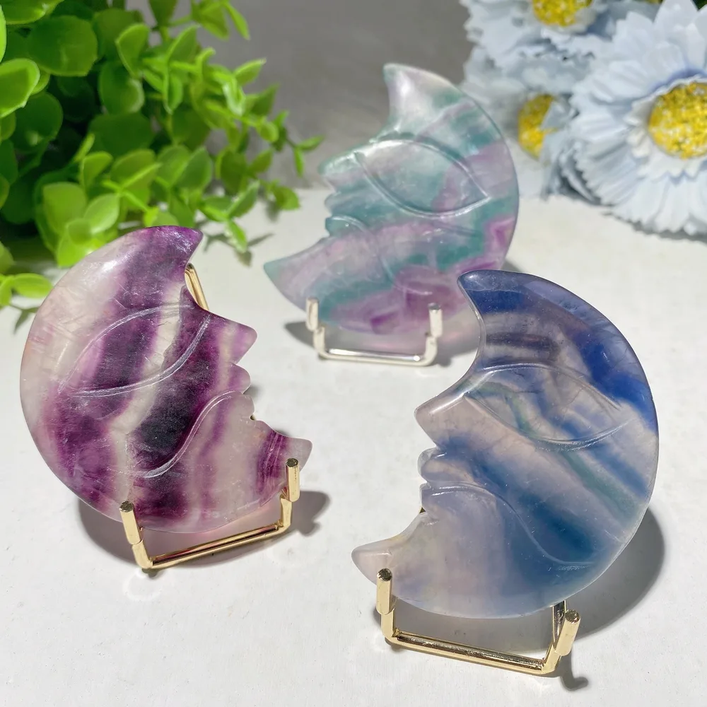 2.3"-3.0" Fluorite Moon Face Carvings Bulk Wholesale