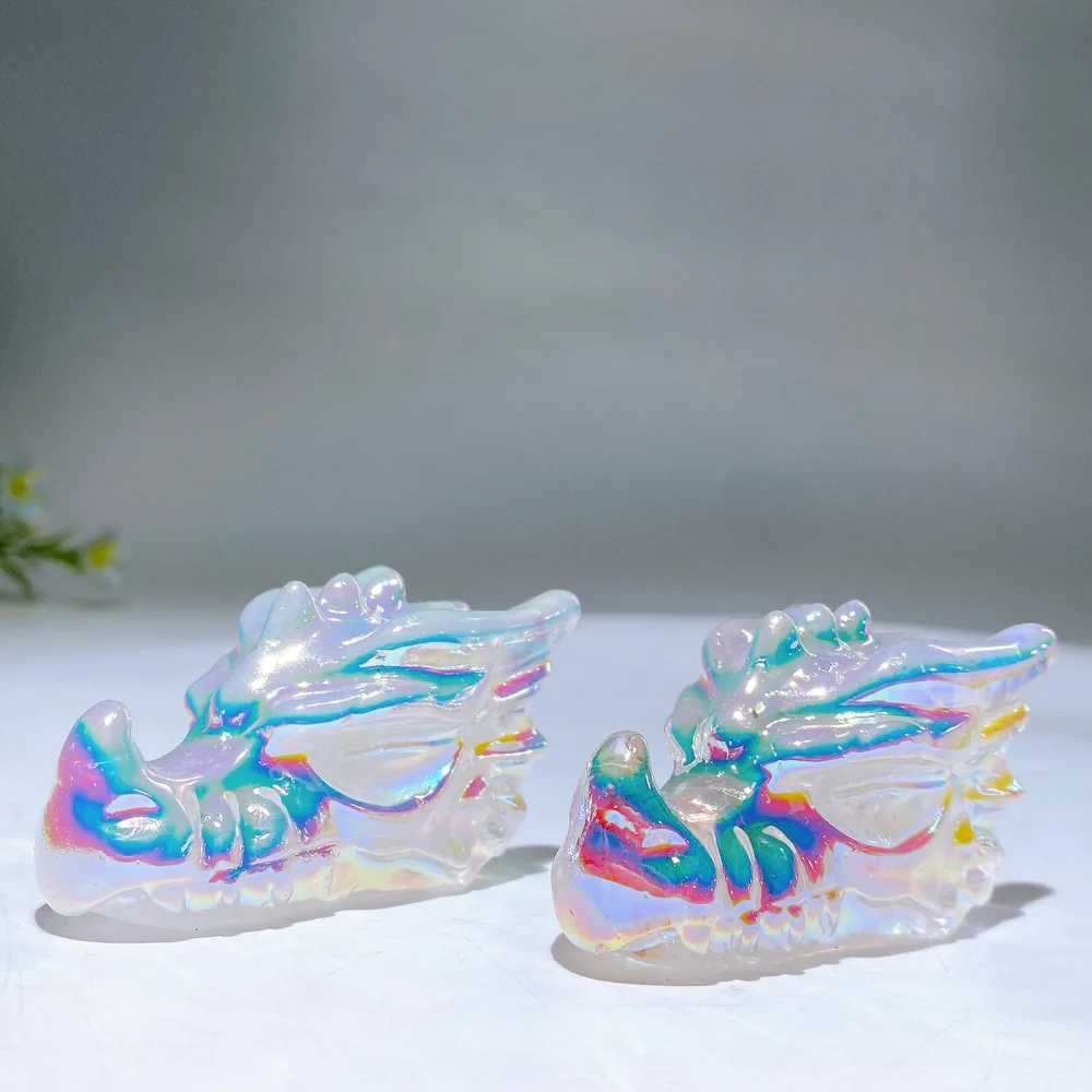 2.3" Aura Clear Quartz Dragon Head Carving Wholesale